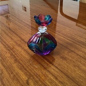 Vibrant Glass Art Perfume Bottle with Floral Stopper